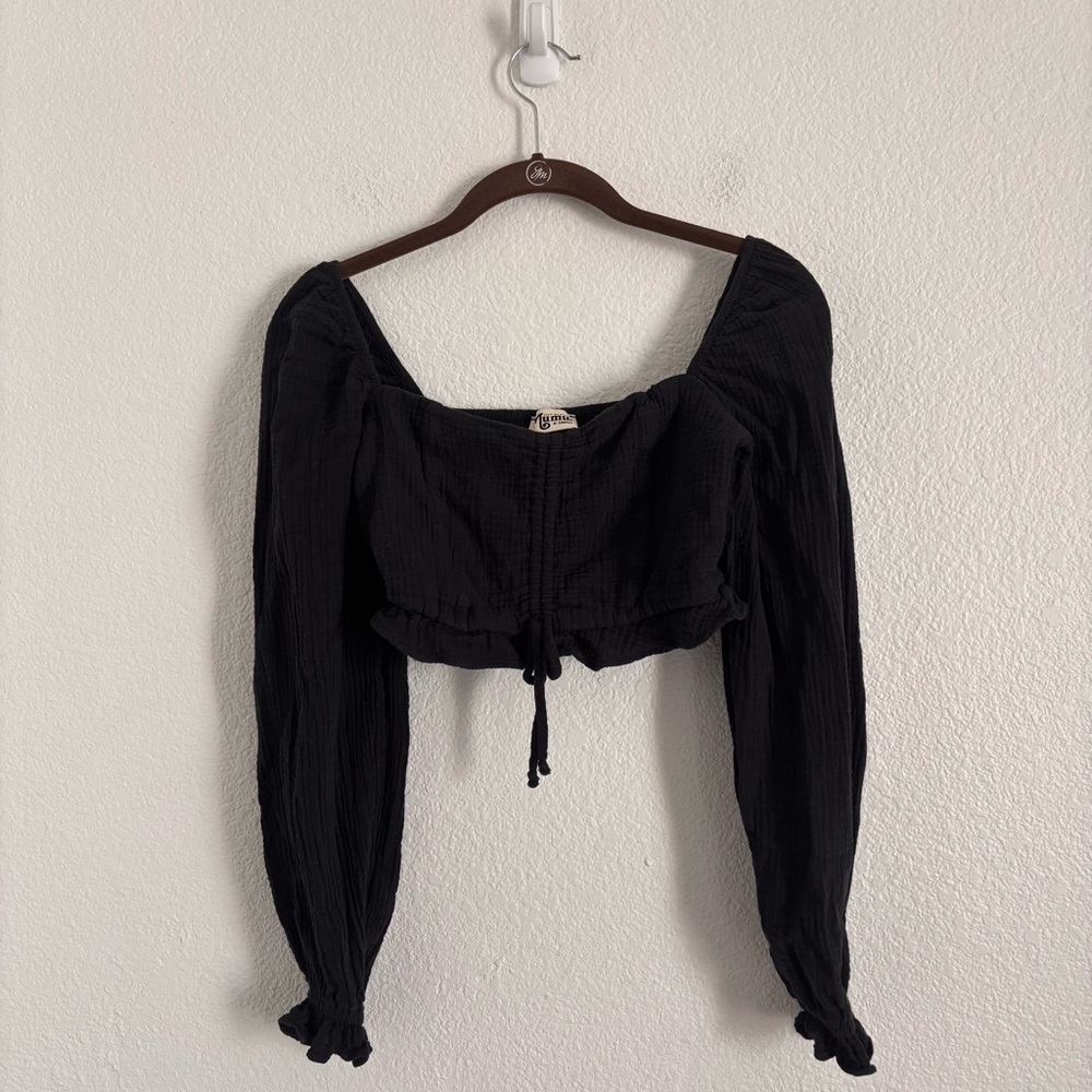 Show Me Your Mumu Women's Size XS Black Gauzy Long Sleeve Crop Top
